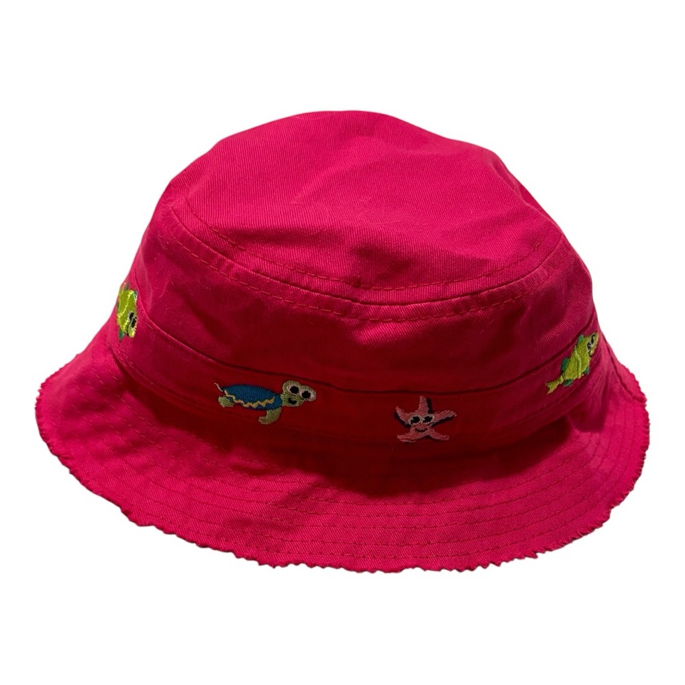 Infant Bright Pink Bucket Hat with Embroidered Sea Creatures